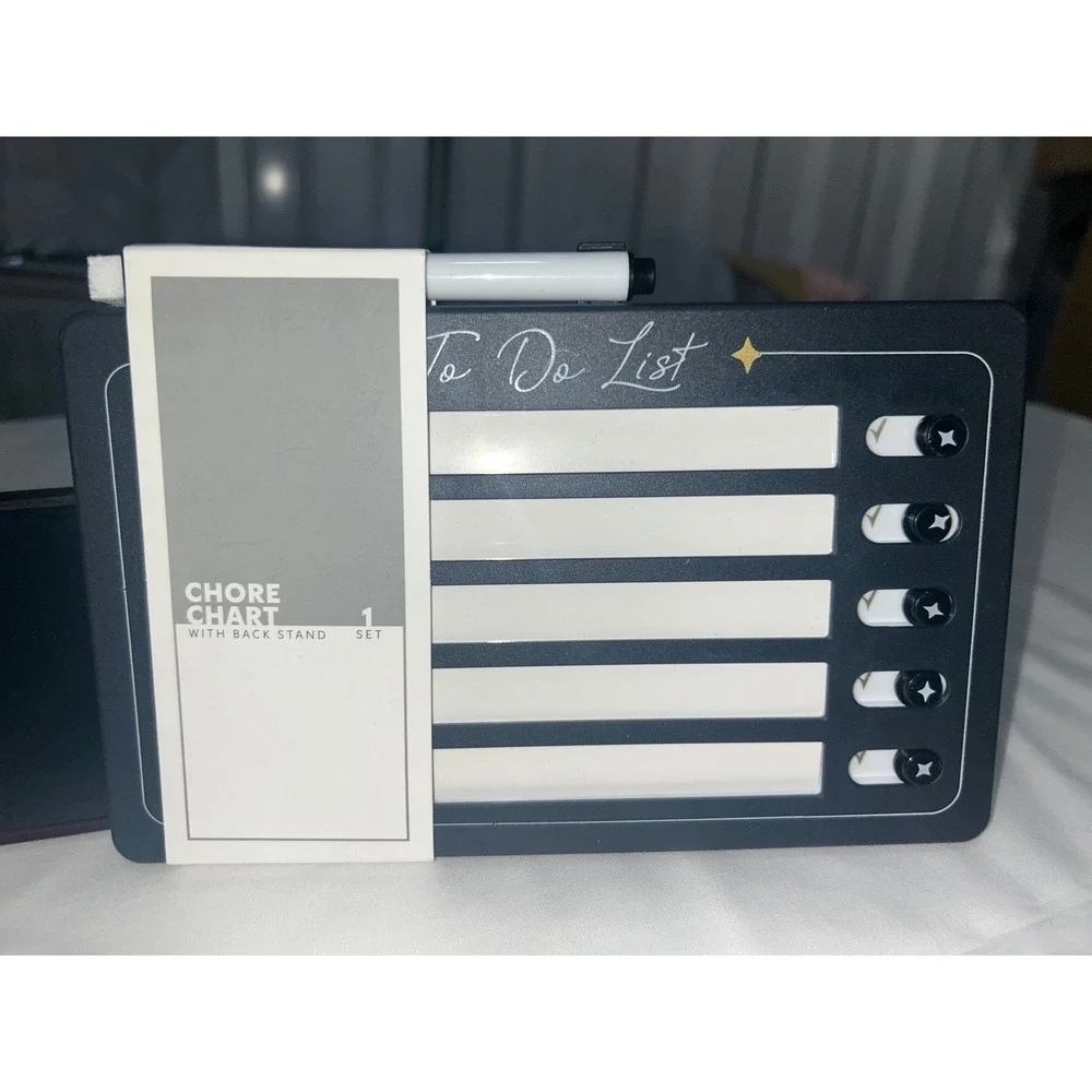 To Do List Chore Chart with Back Stand and Dry Erase Marker Black White 1 Set